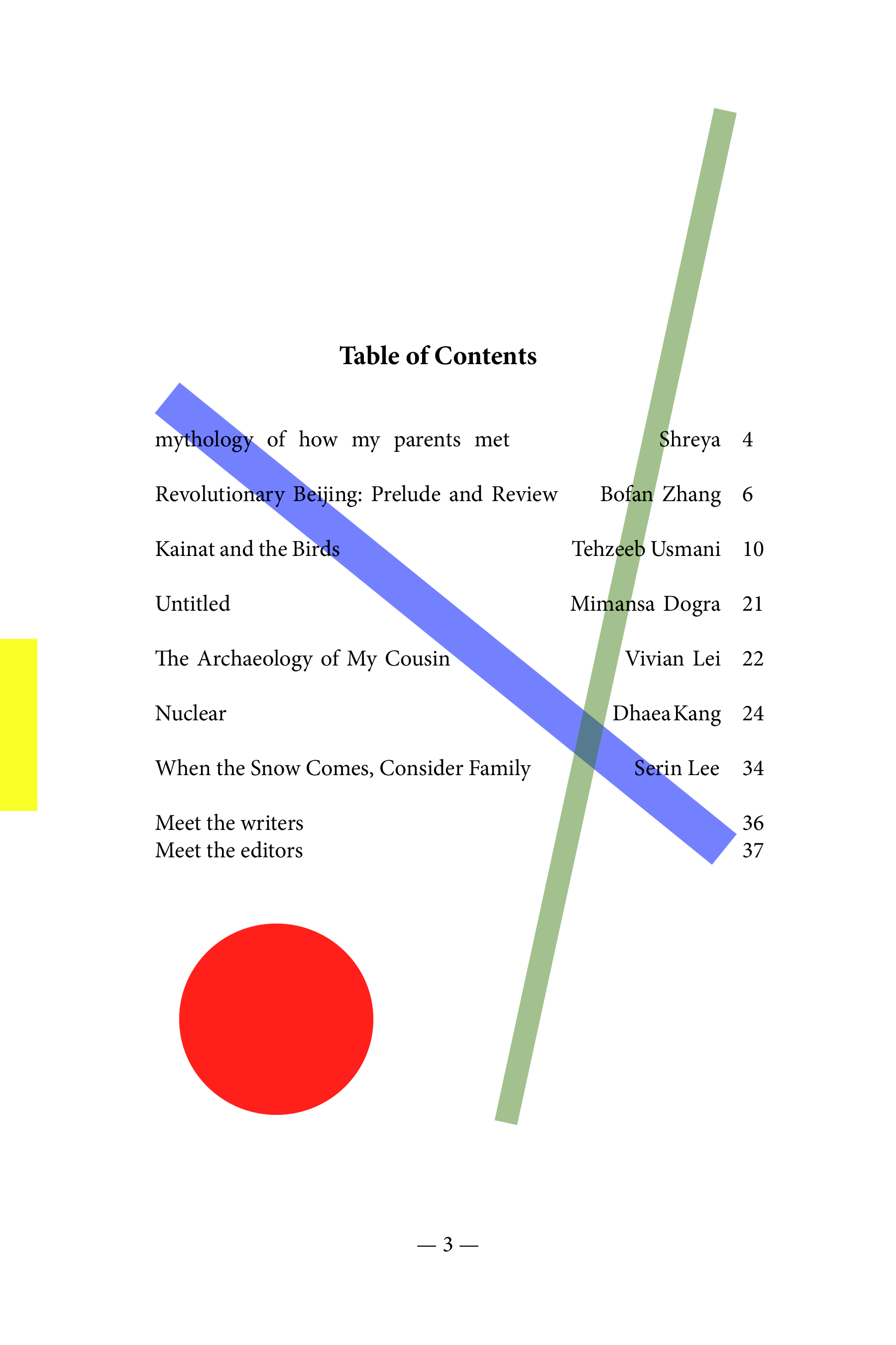 table of contents